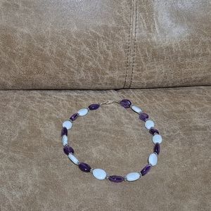 925 Purple and White Beaded Necklace 16"